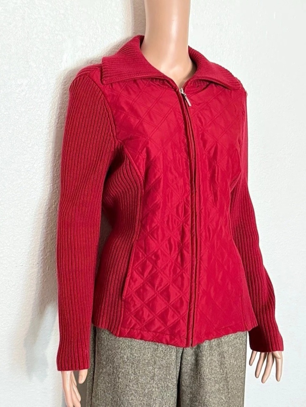 Croft & Barrow Quilted Front Full-Zip Sweater Jacket Red Small